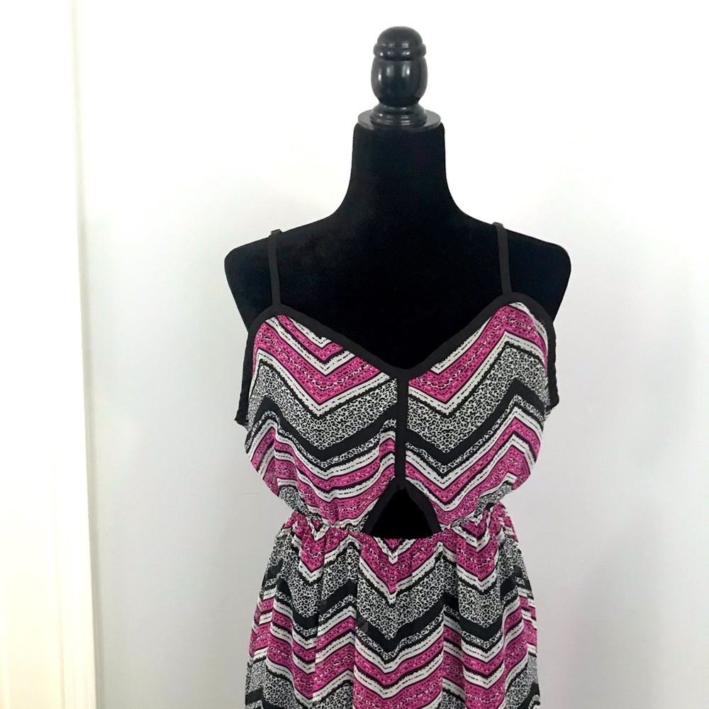Black Pink & White Maxi Dress With Keyhole Cutouts